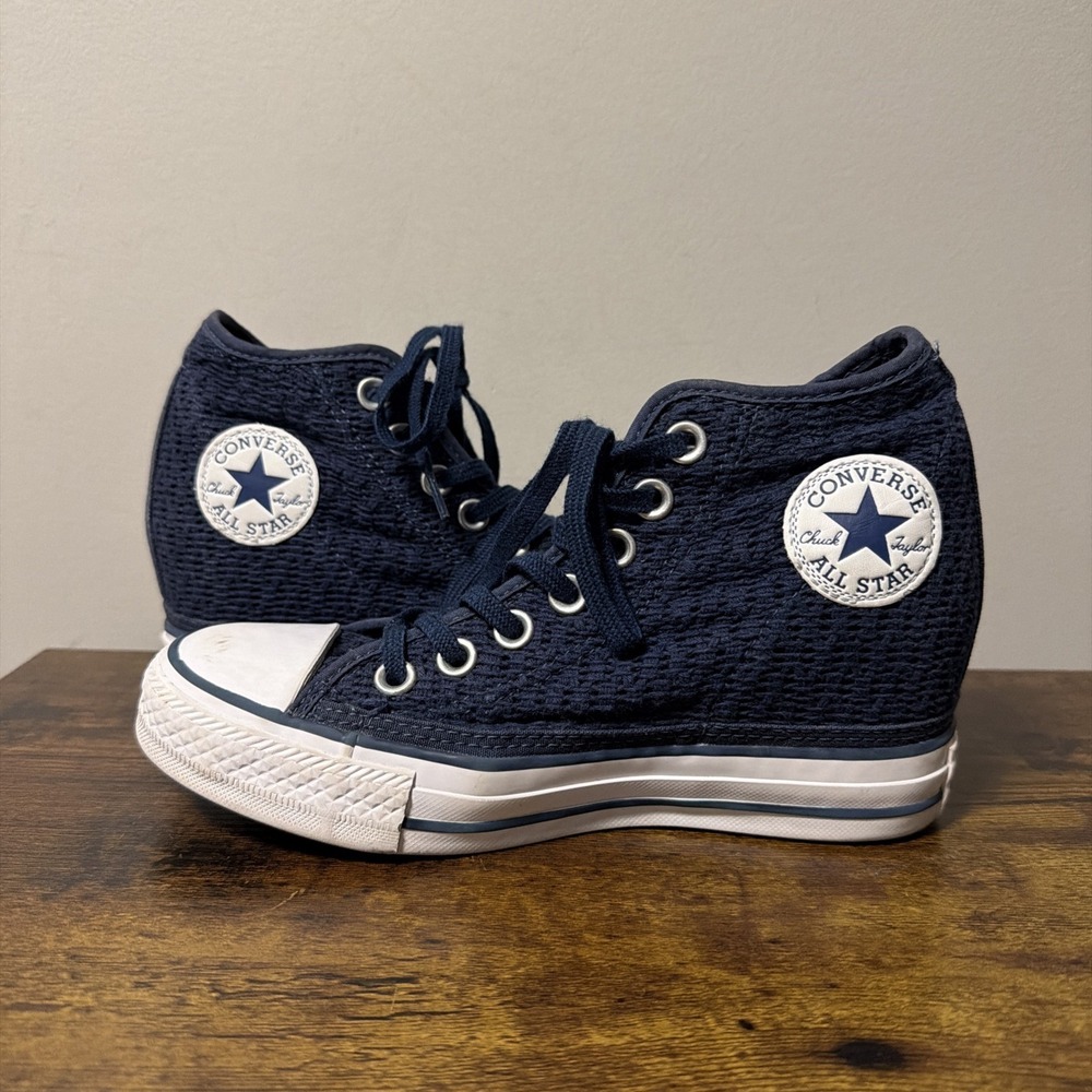CONVERSE 552696C Chuck‎ Taylor All Star Lux Navy Knit Hidden Wedge Sneakers Sz 6